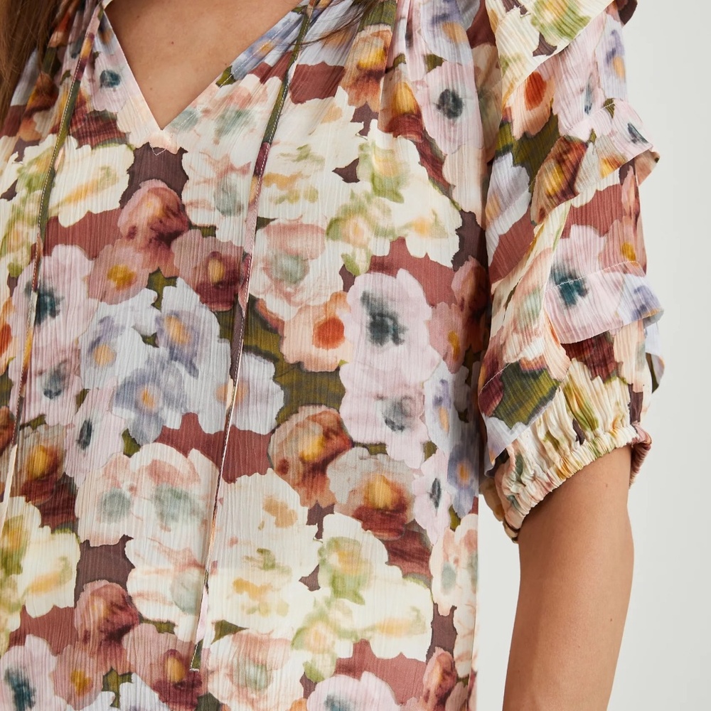 NEW! Rails Paris Top in Painted Floral Multi Color Short Sleeve Size XS - $178 - Picture 11 of 16